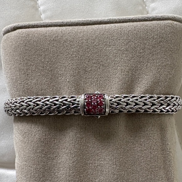 John Hardy Silver Bracelet with Pink Accent Stones. Size small - Picture 1 of 3